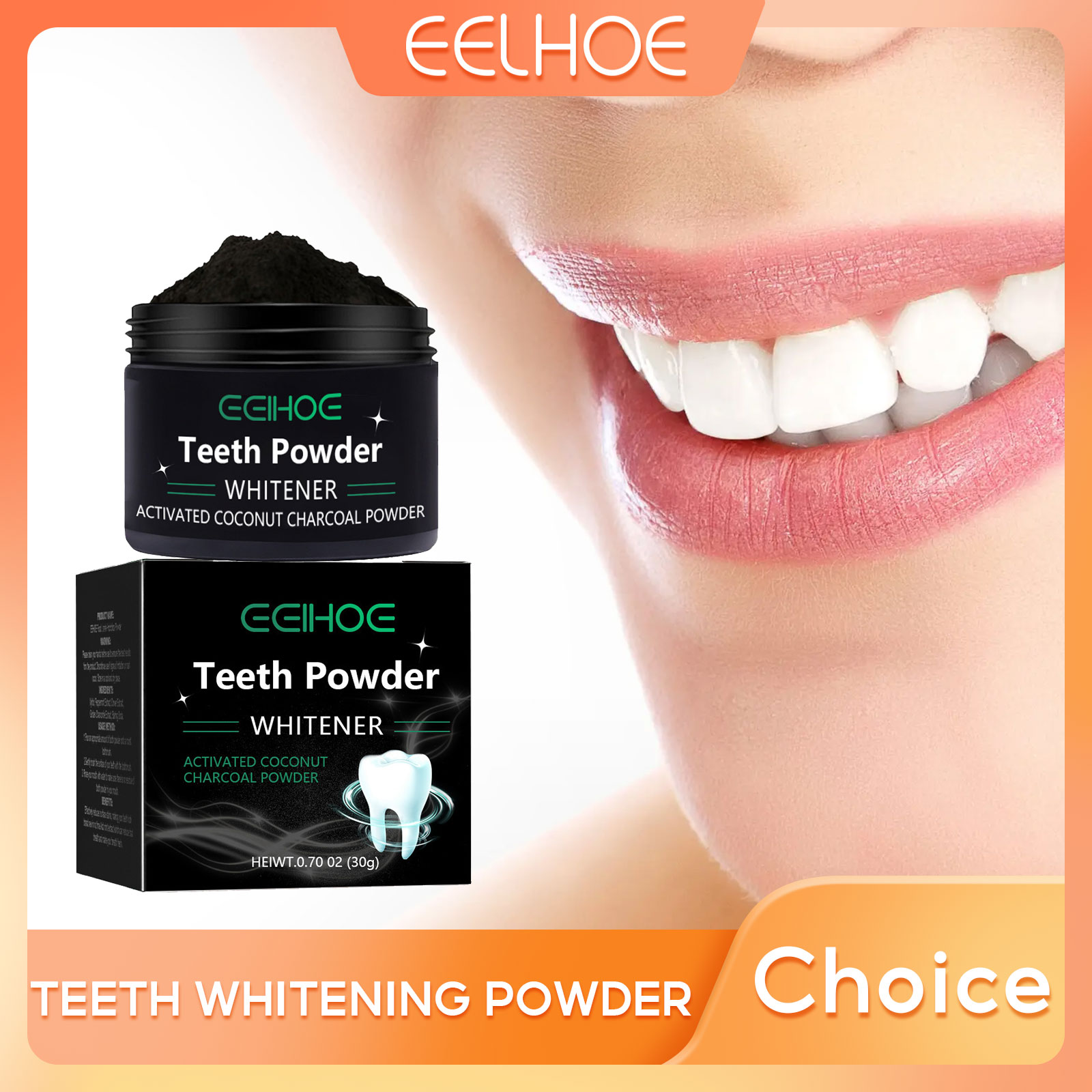 Teeth Whitening Charcoal Powder - Eelhoe pó de carvão para produtos