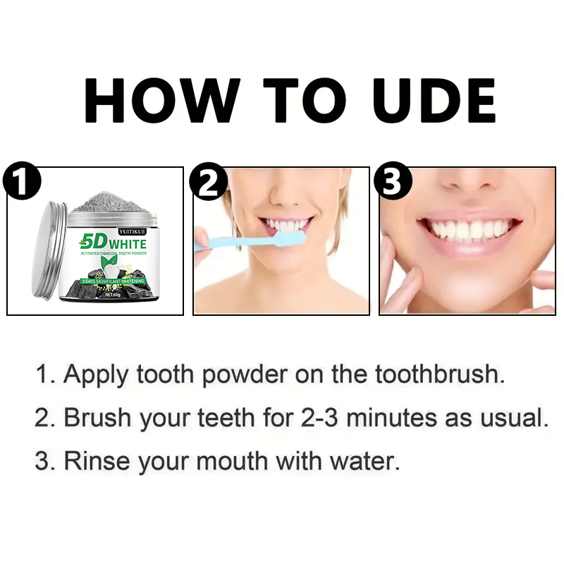 YUlTlKUE 5D Pó Dental de Carvã - Teeth Whitening Charcoal Powder avaliação e preço