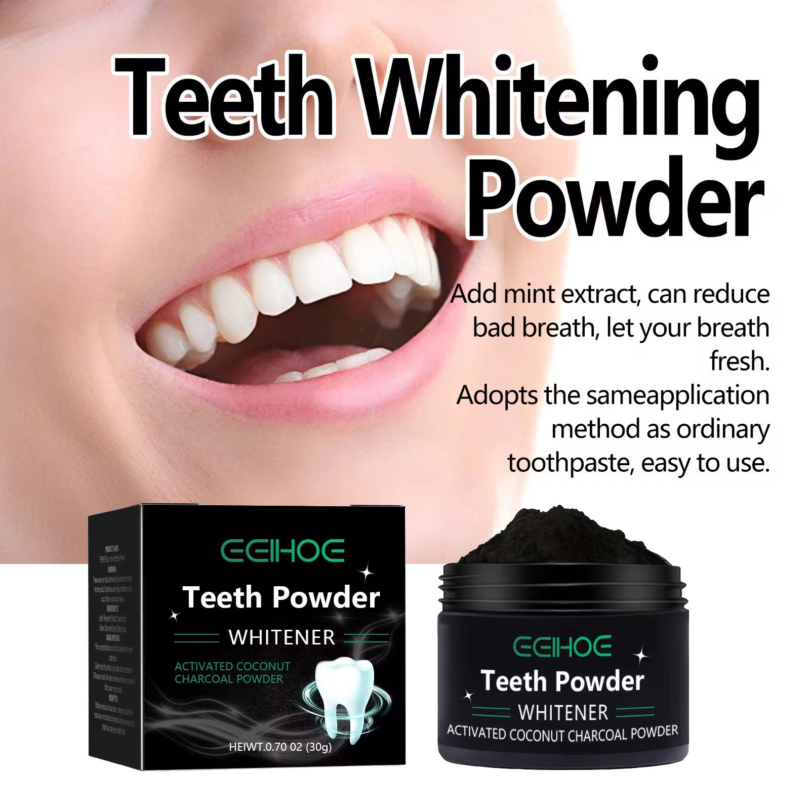 Eelhoe pó de carvão para produ - Teeth Whitening Charcoal Powder avaliação e preço