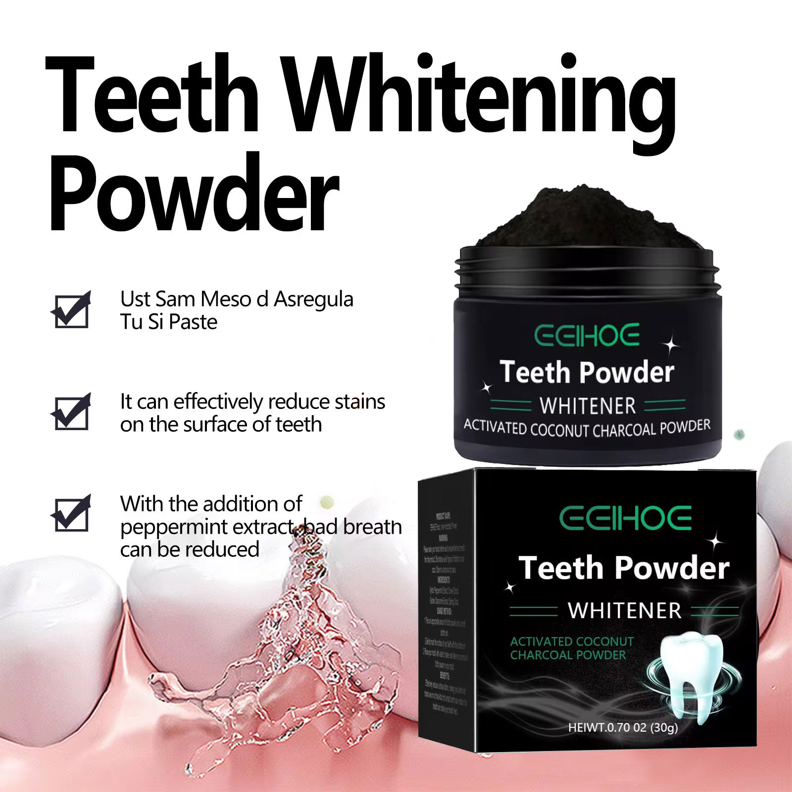 Eelhoe pó de carvão para produ - Teeth Whitening Charcoal Powder avaliação e preço